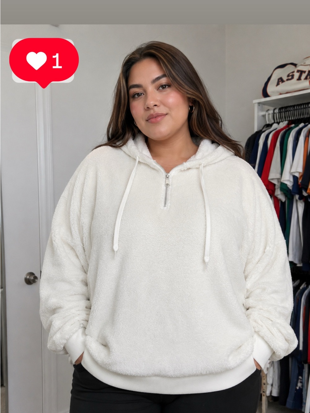 Cozy Half-Zip Sherpa Hoodie - Cream